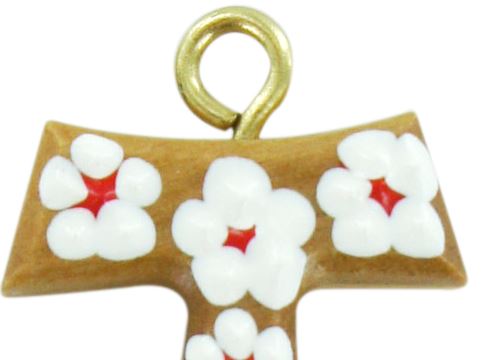 tau in legno di ulivo con fiori bianchi senza laccio - 2 cm