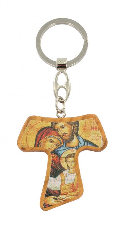 portachiavi  tau sacra famiglia in ulivo immagine serigrafata