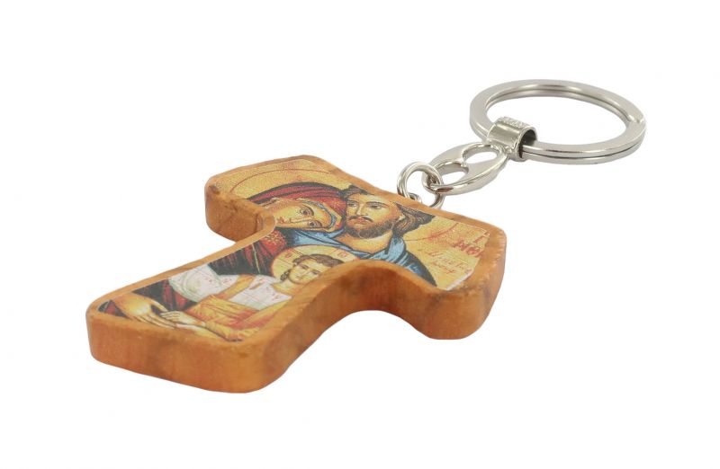 portachiavi  tau sacra famiglia in ulivo immagine serigrafata