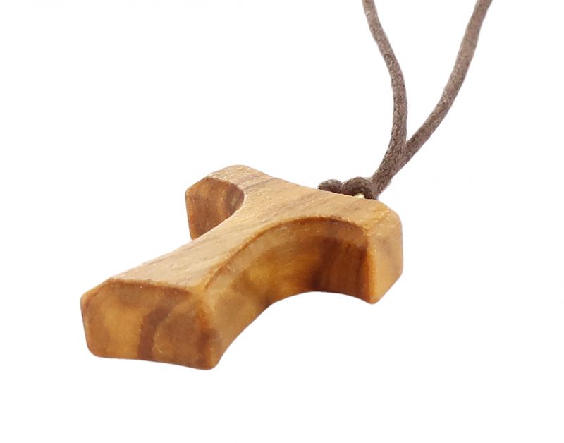 croce tau cm 2 in legno di ulivo con laccio