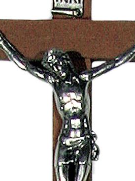 crocifisso in legno con cristo in metallo ossidato - 10 x 5 cm