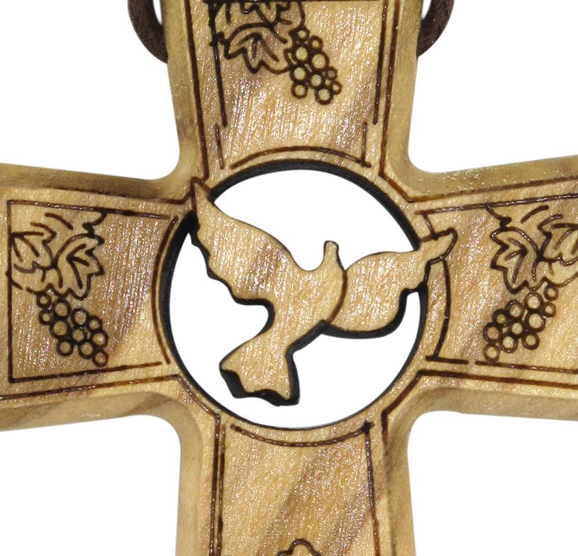bomboniera comunione/cresima: croce in ulivo con simboli comunione e cresima - 4,7 cm
