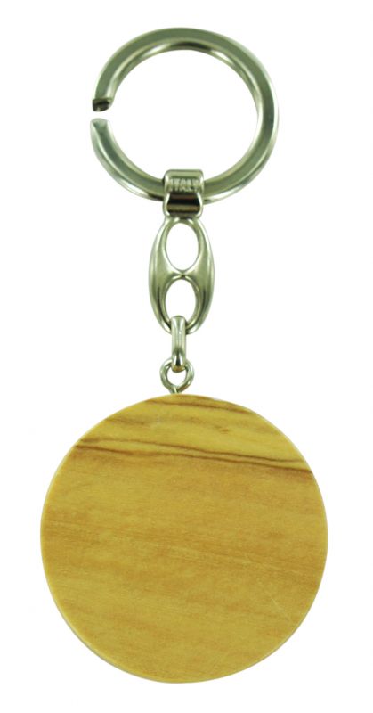 portachiavi madonna del pilar manto rosso in legno ulivo con immagine serigrafata - 4 cm