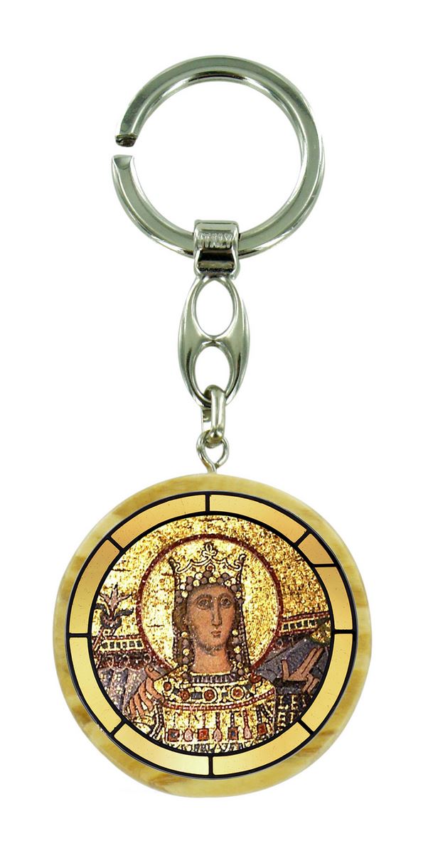 portachiavi madonna di santa maria in trastevere in legno ulivo con immagine serigrafata - 4 cm