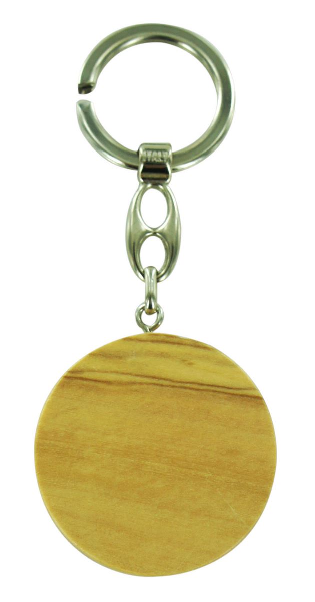 portachiavi madonna del carmelo in legno ulivo con immagine serigrafata - 4 cm