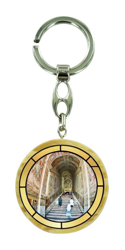 portachiavi scala santa in legno ulivo con immagine serigrafata - 4 cm	
