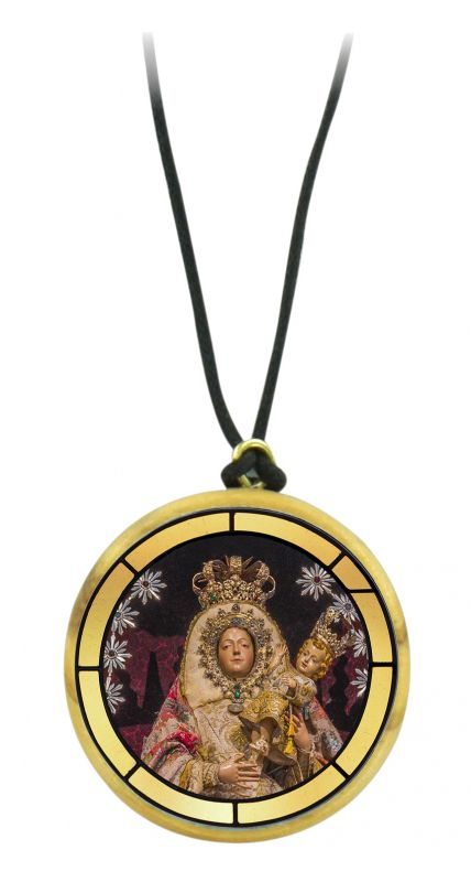 ciondolo madonna catedral de la laguna in legno ulivo con immagine serigrafata - 3,5 cm