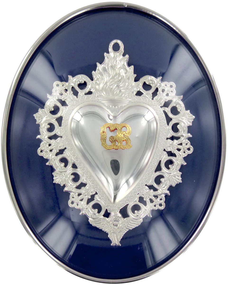 cuore votivo argento cm 9,5 x 7,5 - blu