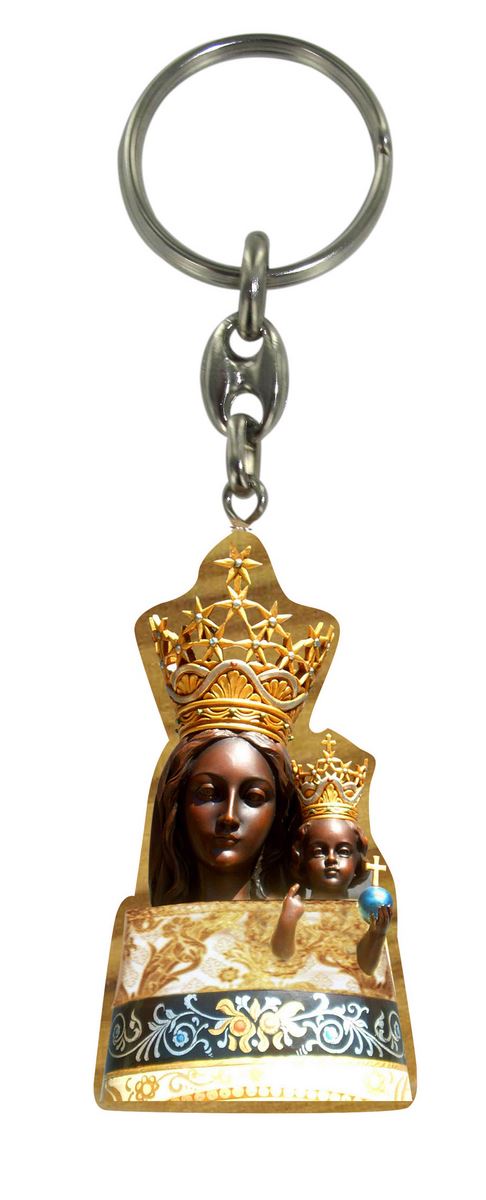 portachiavi madonna di loreto in ulivo con immagine serigrafata