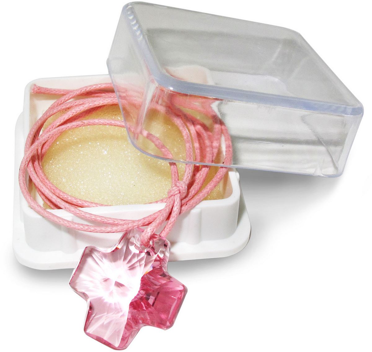 stock:croce in cristallo swarovski rosa con cordoncino