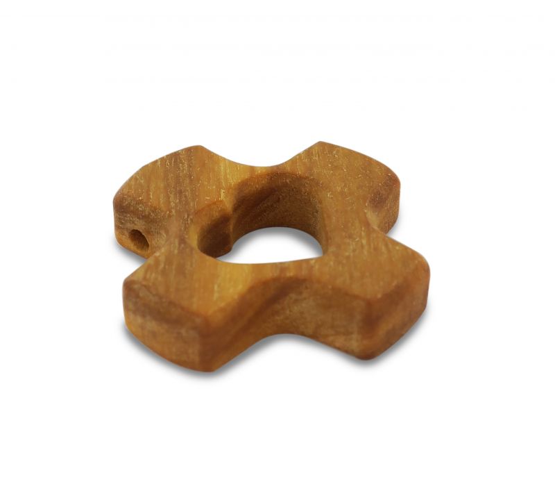 collanina con ciondolo croce dehoniana e cuore traforato, legno di ulivo, marrone, 3x3x0.5 centimetri