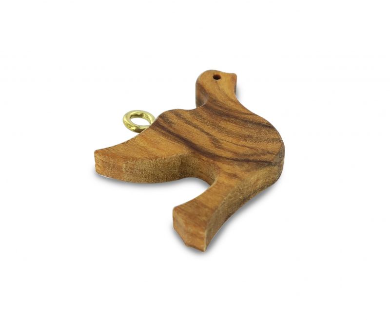 bomboniera cresima: ciondolo colomba con cordoncino, legno di ulivo, 3 cm