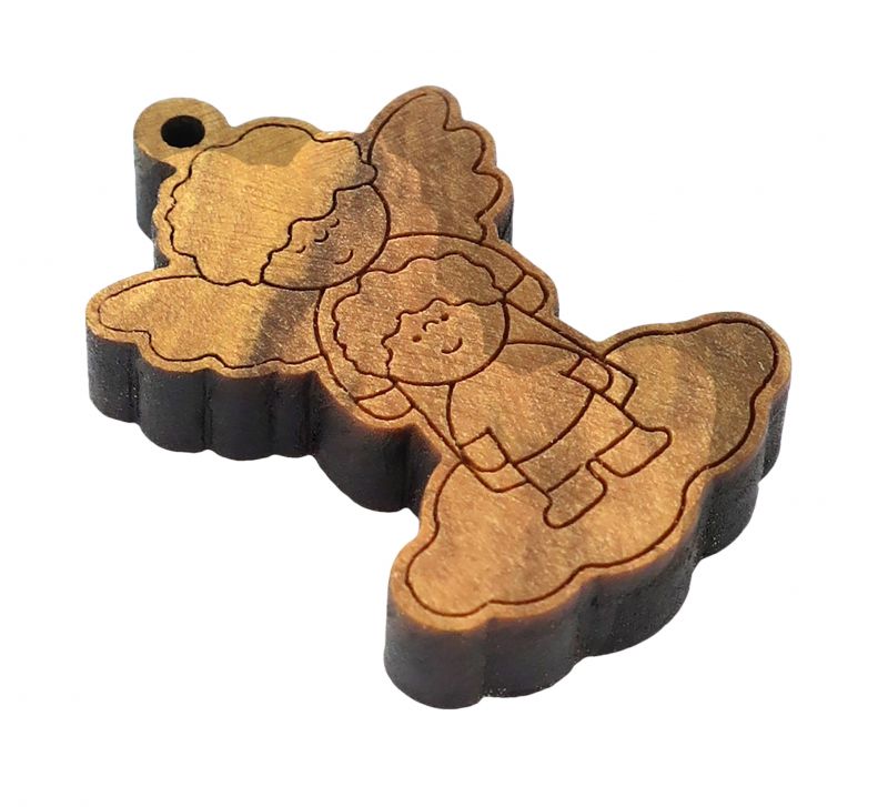 ciondolo angelo custode con cordone, regalo per bambini, legno d'ulivo, marrone, 2 x 3 x 0,6 cm