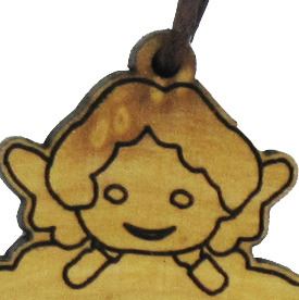 ciondolo angelo custode su nuvola, con cordone, regalo perfetto per bambini, legno d'ulivo, marrone, 3 x 2 x 0,6 cm