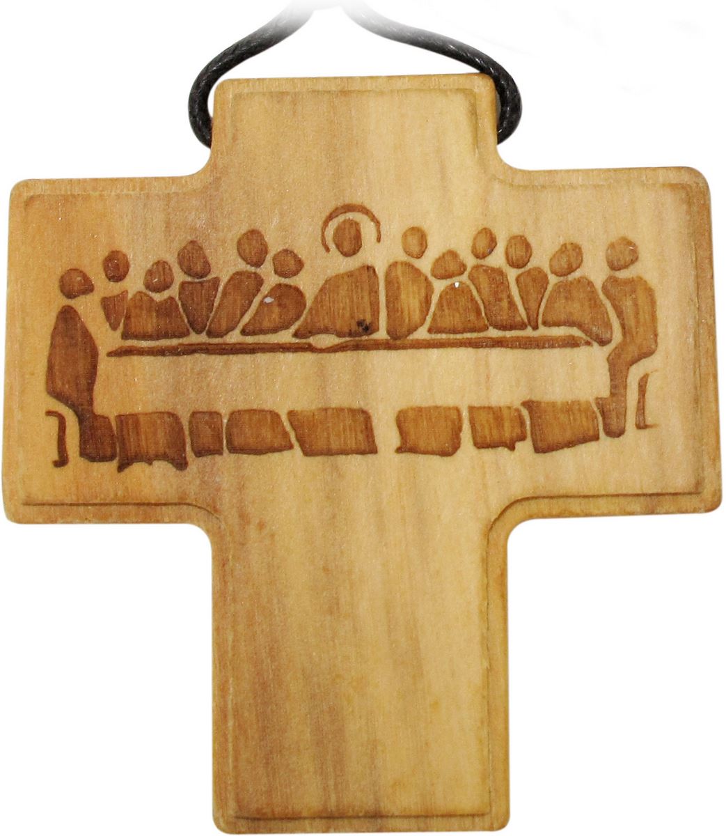 bomboniera comunione: croce in ulivo raffigurante l'ultima cena - 4,5 cm
