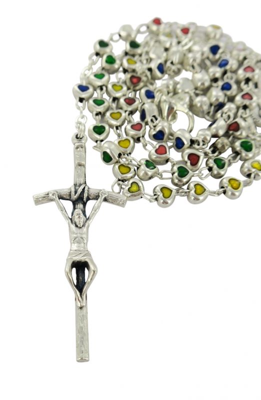 rosario cuoricino missionario in metallo argentato con moschettone