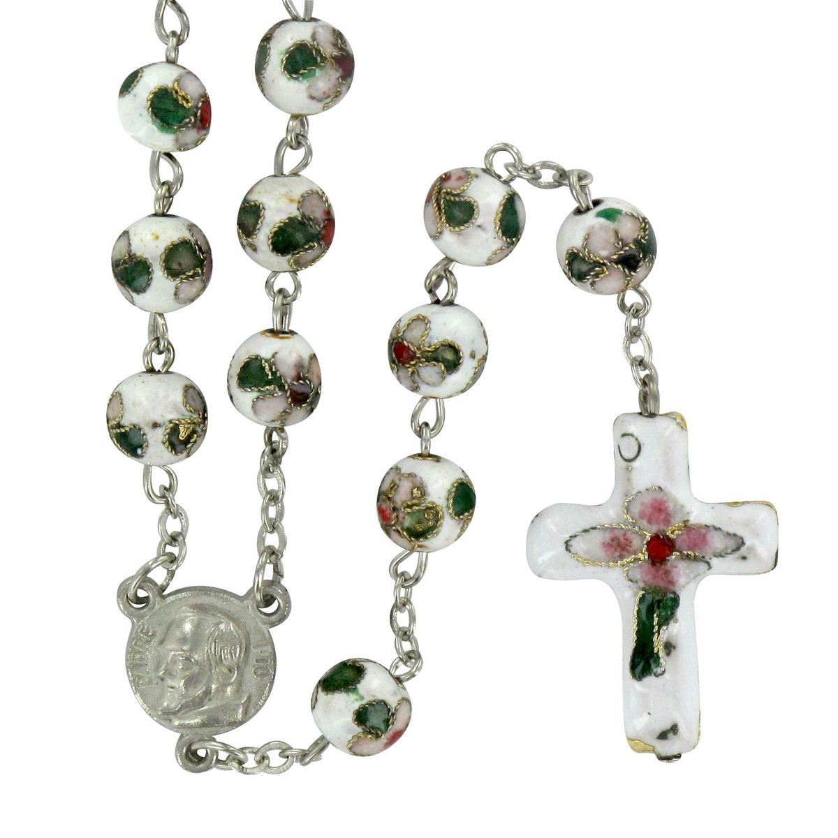 rosario cloisonnè con grani da Ø 7 mm - bianco