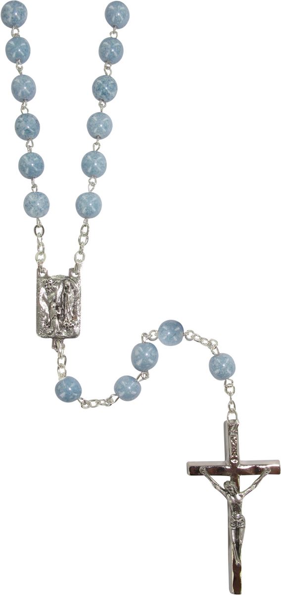 rosario imitazione pietra luna mm 6  legatura ottone argentato