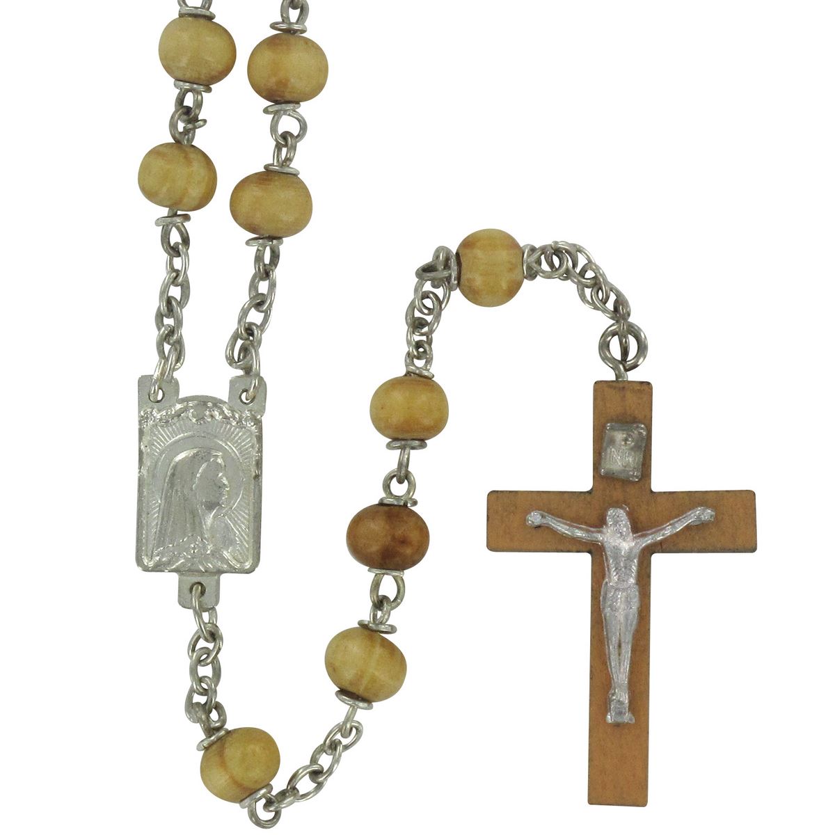 rosario in legno tondo chiaro da Ø 6 mm con legatura in metallo