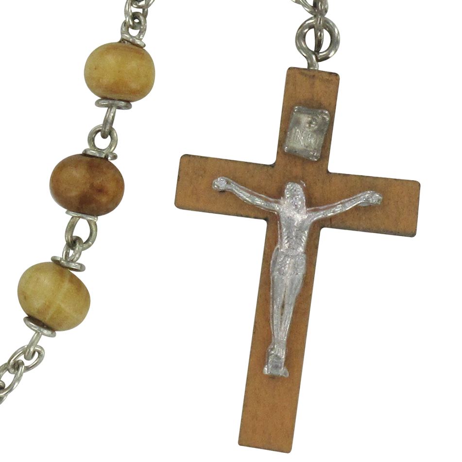 rosario in legno tondo chiaro da Ø 6 mm con legatura in metallo