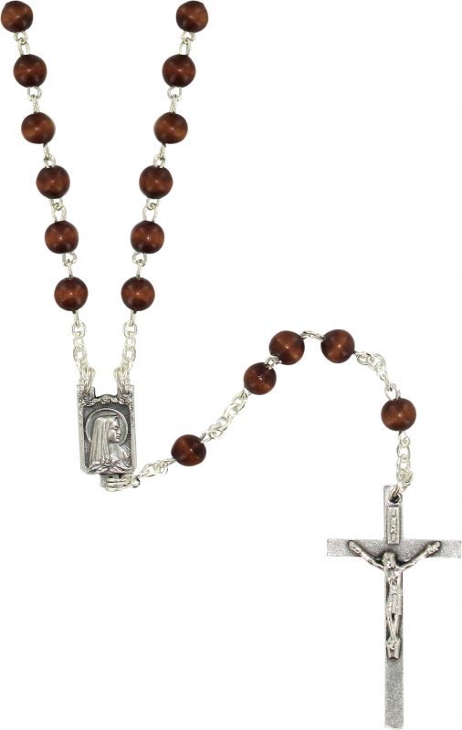 rosario in legno naturale tondo mm 4 legatura ottone argentato