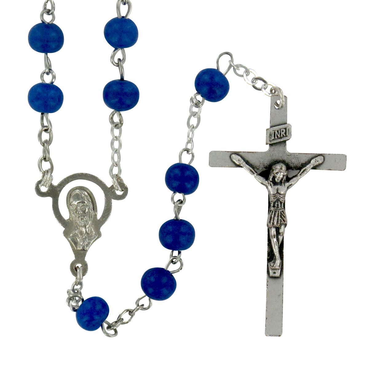 rosario in legno tondo blu da Ø 6 mm con legatura in metallo