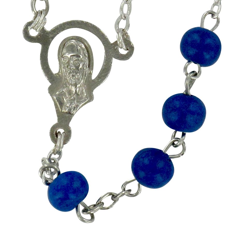 rosario in legno tondo blu da Ø 6 mm con legatura in metallo