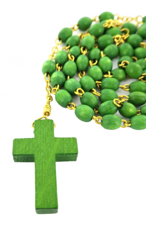 rosario in legno verde Ø 5 mm con legatura dorata