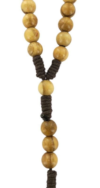 rosario in legno di ulivo tondo Ø 6 mm legatura a mano in seta e croce tau