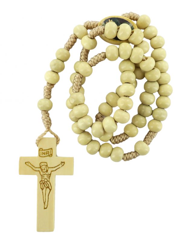 rosario sant antonio con grani in legno mm 5 legatura seta con busta trasparente 