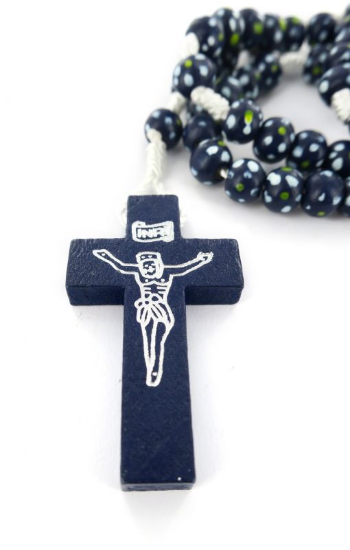 rosario in legno economico legatura corda mm 7- blu