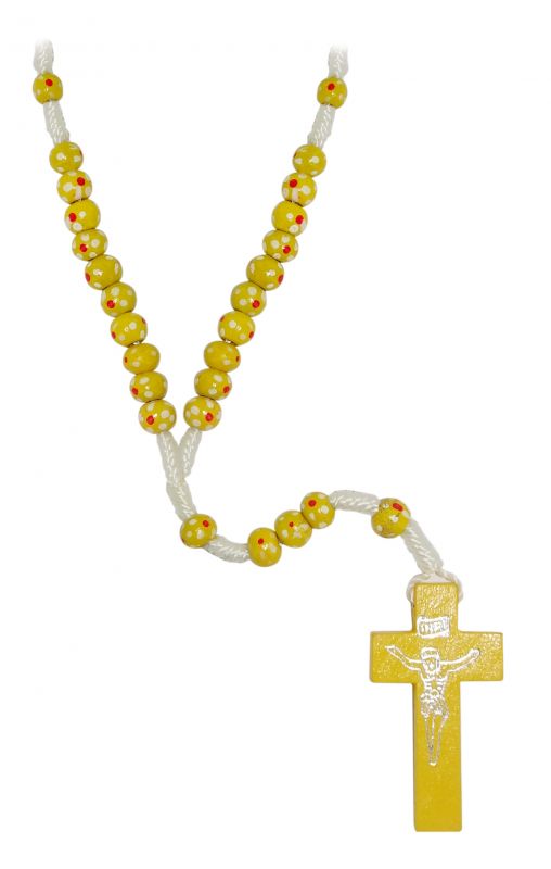 rosario in legno economico fiore legatura corda mm 7- giallo