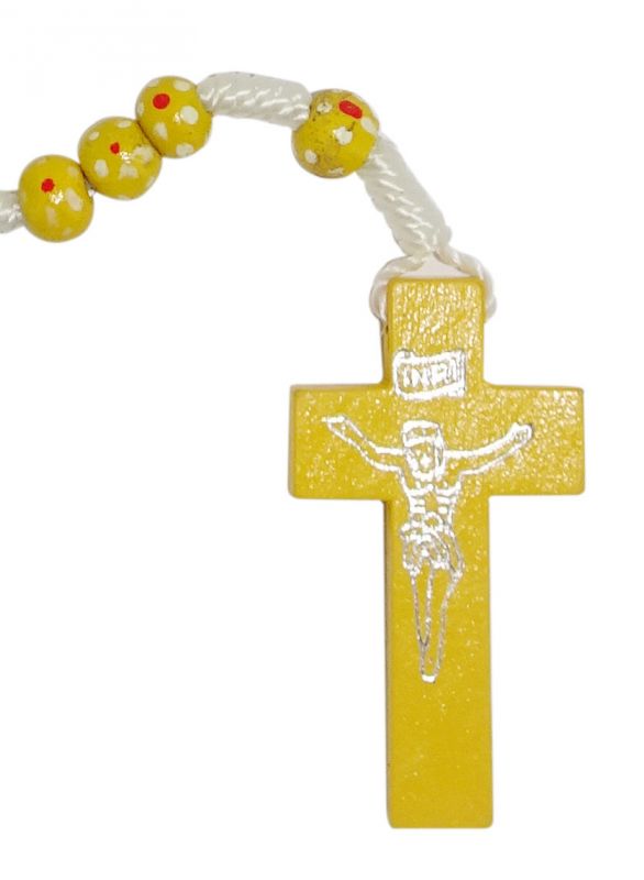 rosario in legno economico fiore legatura corda mm 7- giallo