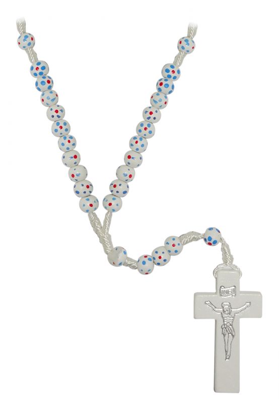 rosario in legno fiore legatura corda mm 7- bianco