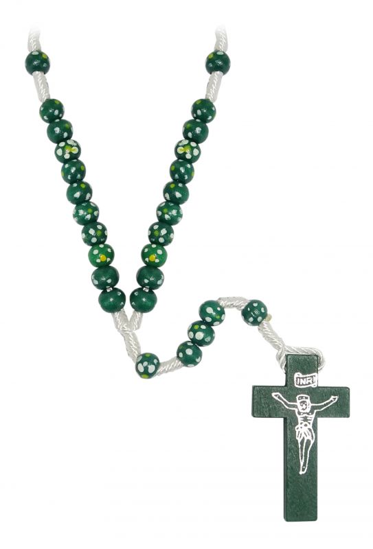 rosario in legno economico legatura corda mm 7- verde