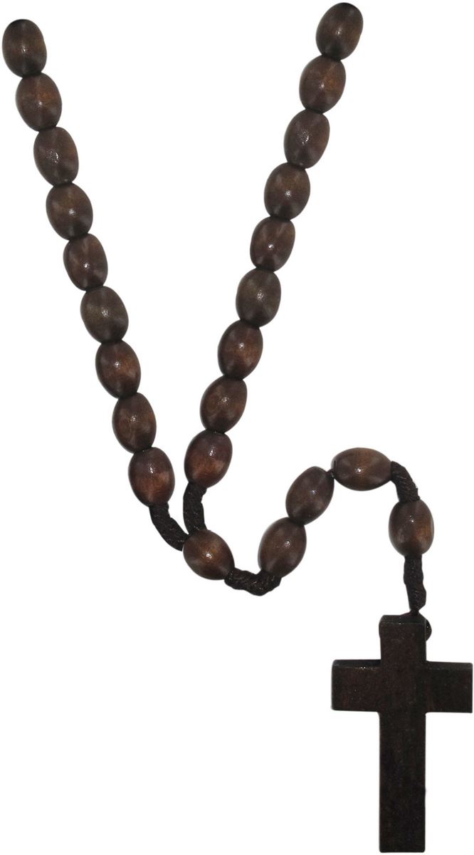 rosario  con grani ovali in legno palissandro mm 8  con legatura in seta