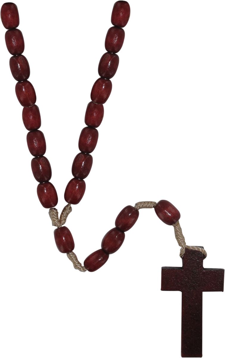 rosario in legno grani ovale  mm 7con legatura in seta