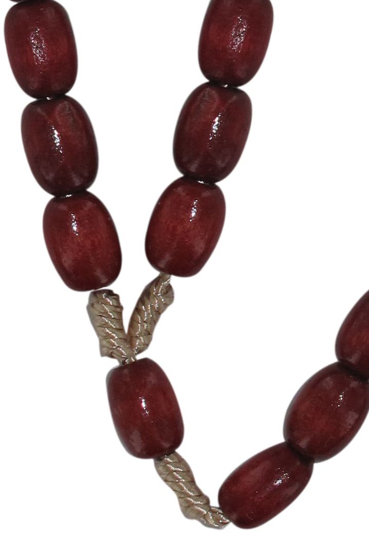 rosario in legno grani ovale  mm 7con legatura in seta