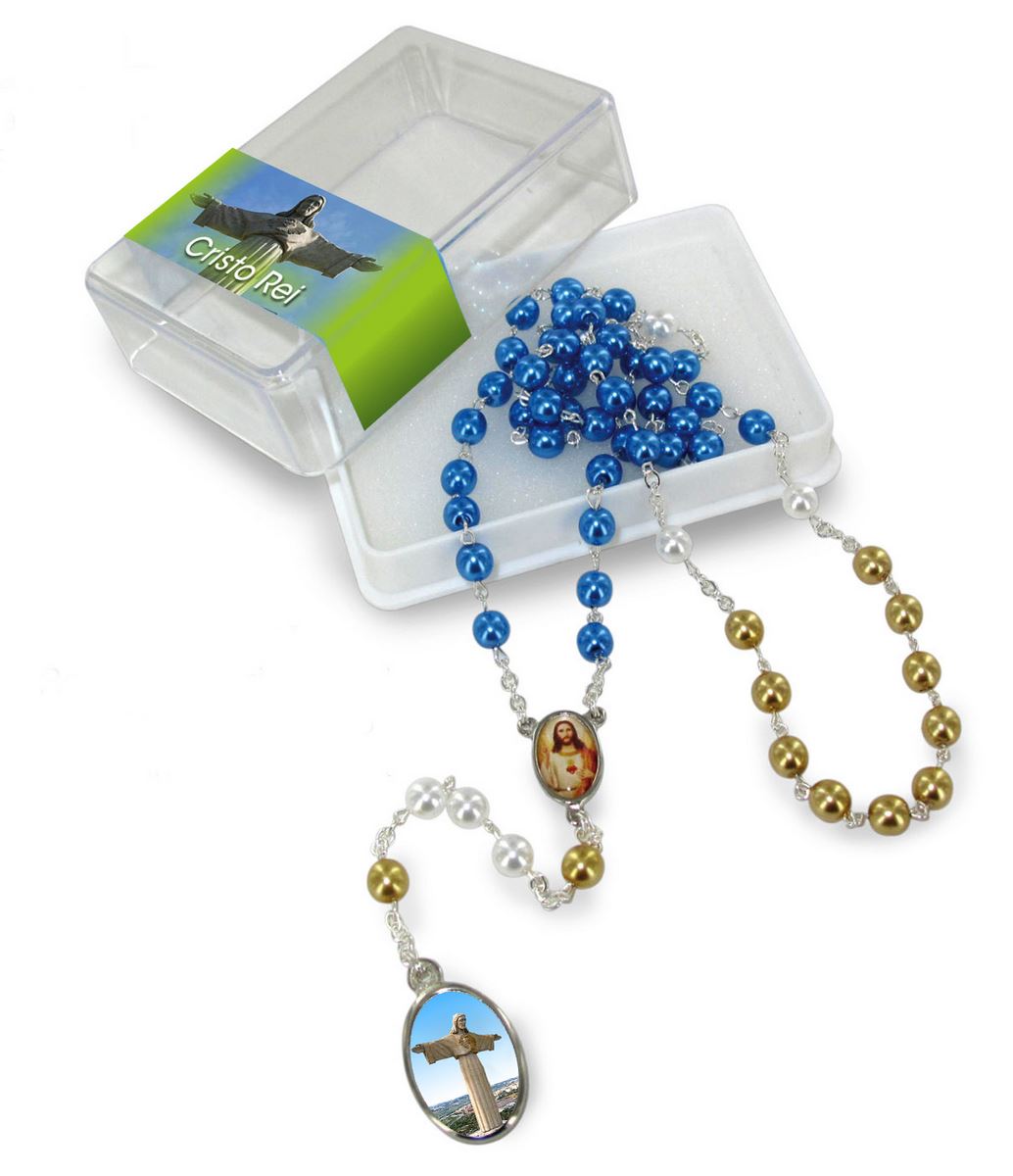 rosario imitazione perla vetro Ø 6 mm cristo rei con scatola