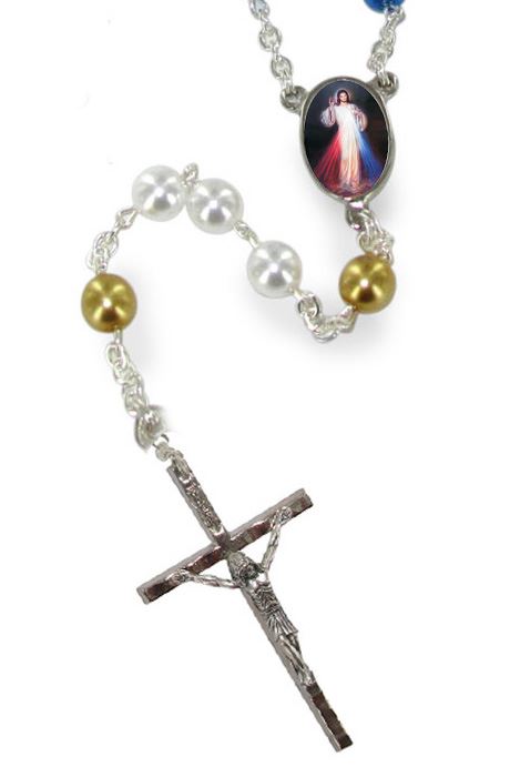 rosario divina misericordia con grani in similperla da Ø 6 mm e scatola