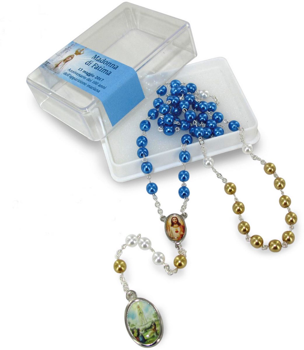 rosario imitazione perla vetro Ø 6 mm centenario di fatima con scatola
