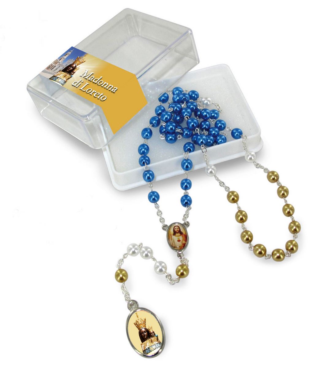 rosario imitazione perla vetro Ø 6 mm madonna di loreto con scatola