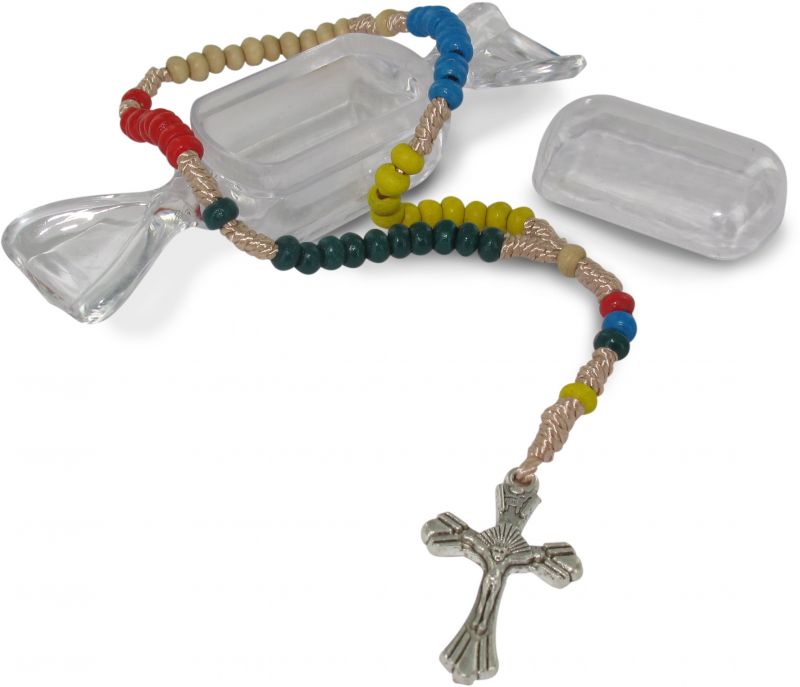 rosario missionario colorato mm. 4 con confezione trasparente a forma di caramella