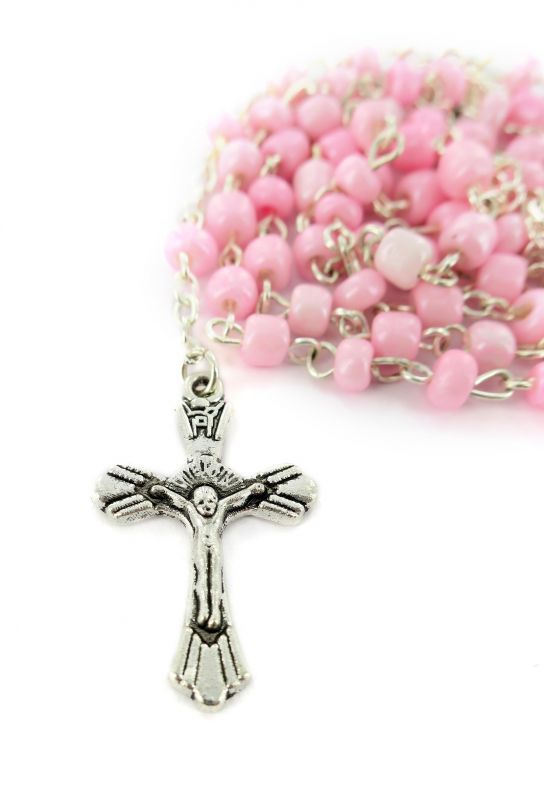 rosario rosa con confezione trasparente a forma di caramella mm.4 