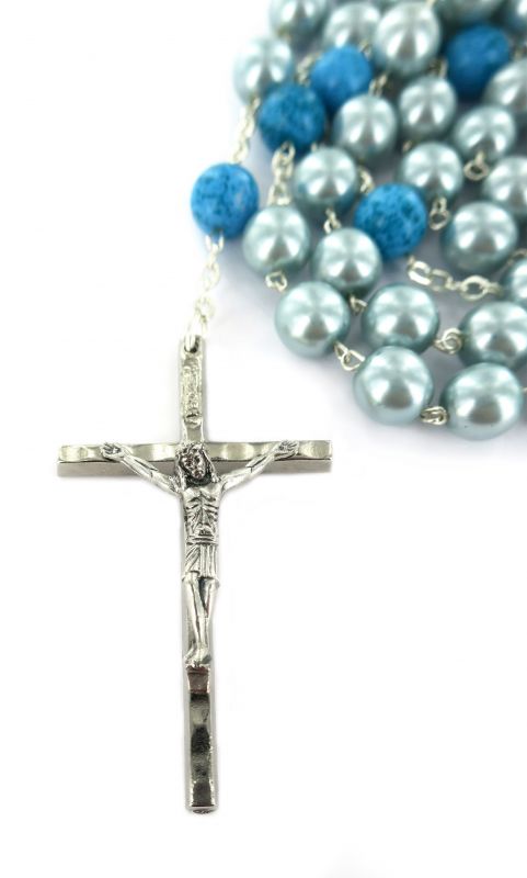 rosario imitazione perla vetro azzurro pater p. dura