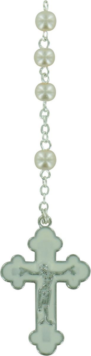 rosario perlina bianca mm 5 con croce smaltata