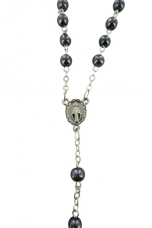 rosario perlina colore ematite con croce smaltata