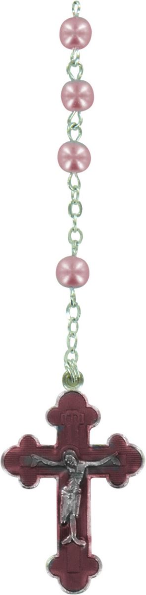 rosario perlina rosa mm 5 con croce smaltata