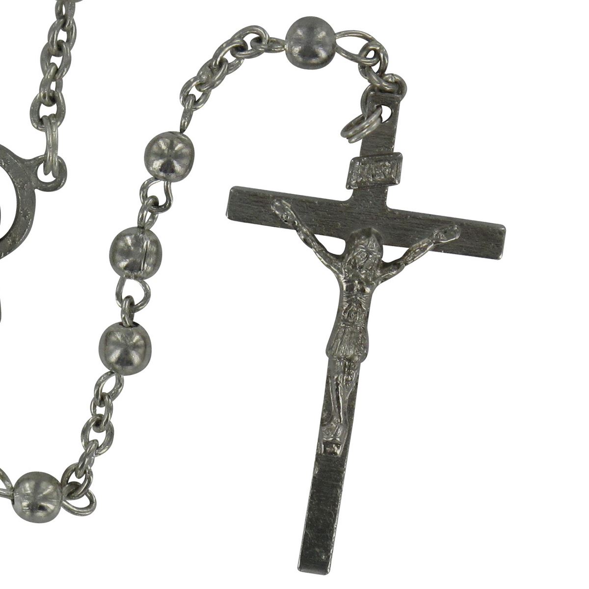 rosario in metalllo argentato Ø 5 mm con legatura a mano