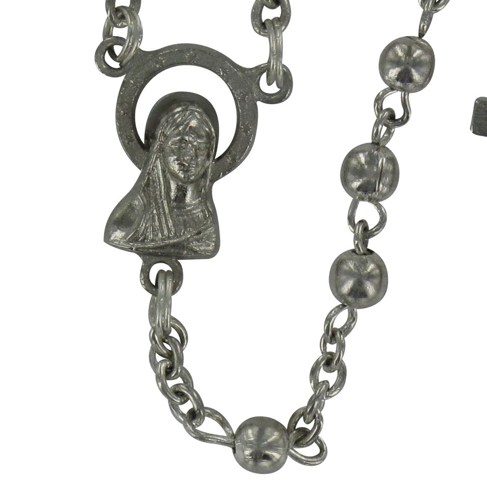rosario in metalllo argentato Ø 5 mm con legatura a mano